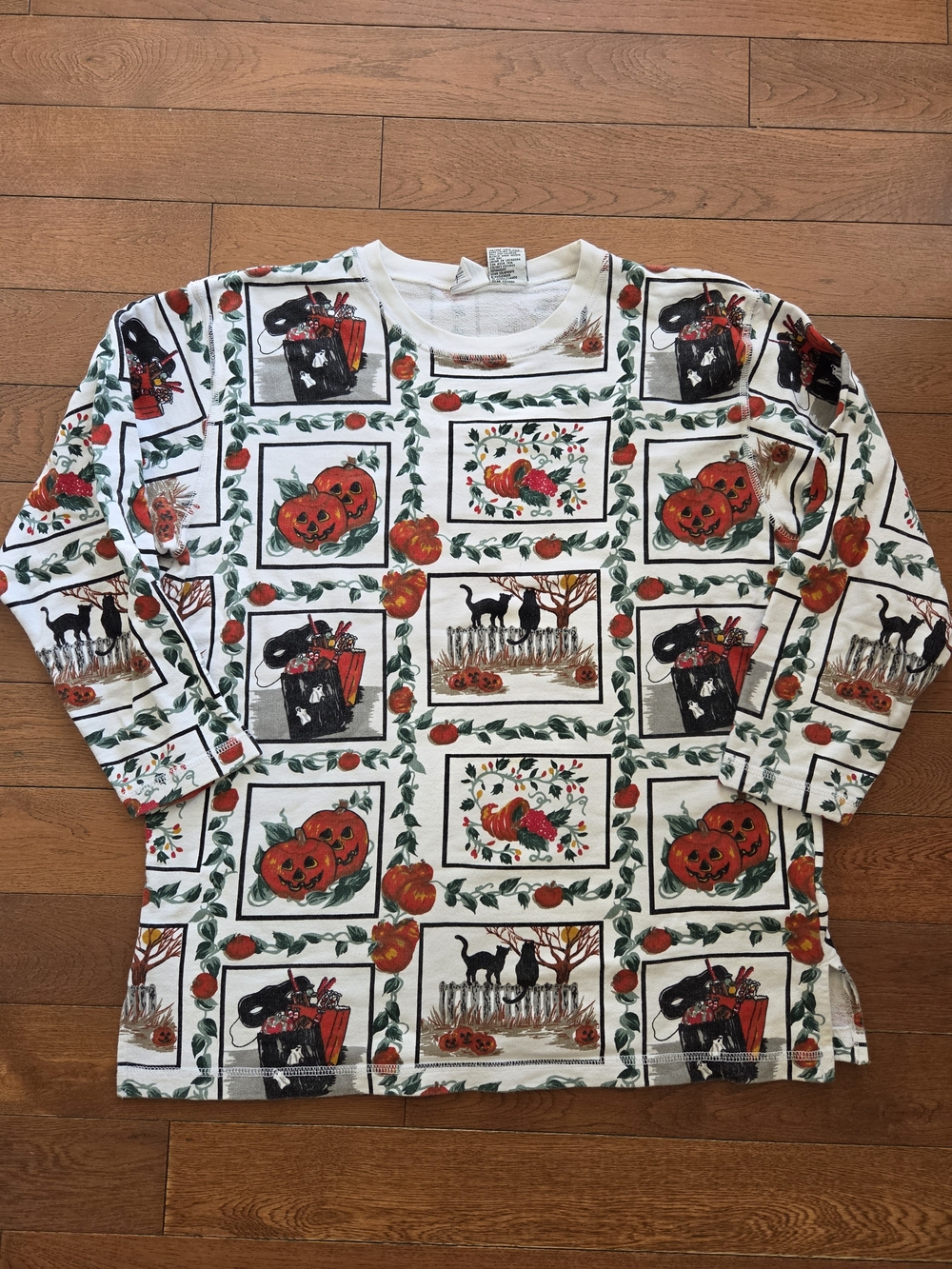 White, Orange & Green Halloween Patchwork Long Sleeve Top